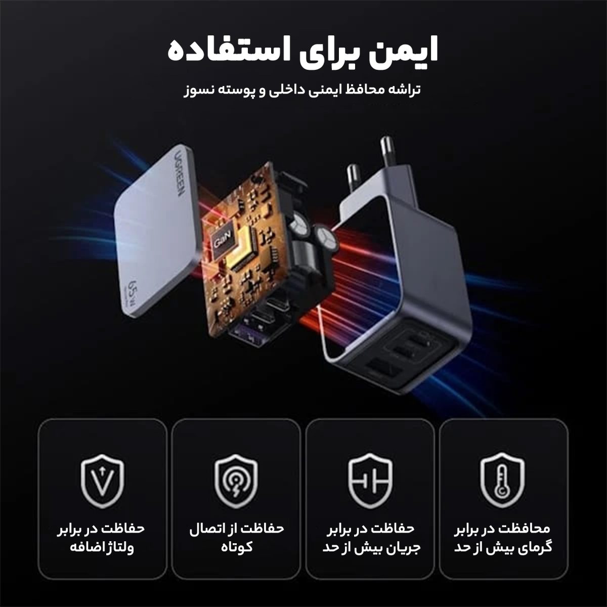 شارژر دیواری 65 وات یوگرین مدل X755 کد 25871 همراه با کابل USB-C