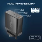 شارژر دیواری ۱۴۰ وات پرومیت مدل GANCHARGE-140W